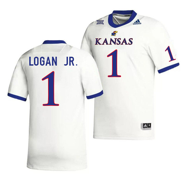 Men #1 Kenny Logan Jr. Kansas Jayhawks College Football Jerseys Stitched Sale-White - Click Image to Close